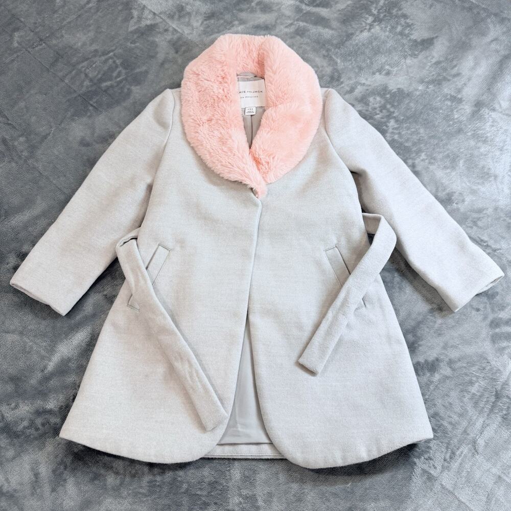 Janie & Jack Gray Party Dress Long Coat Girls Sz 3/4 Months Pink Faux Fur Collar